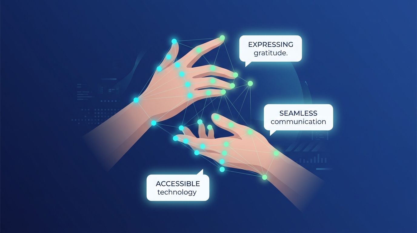 Sign language hands with AI landmark tracking overlay
