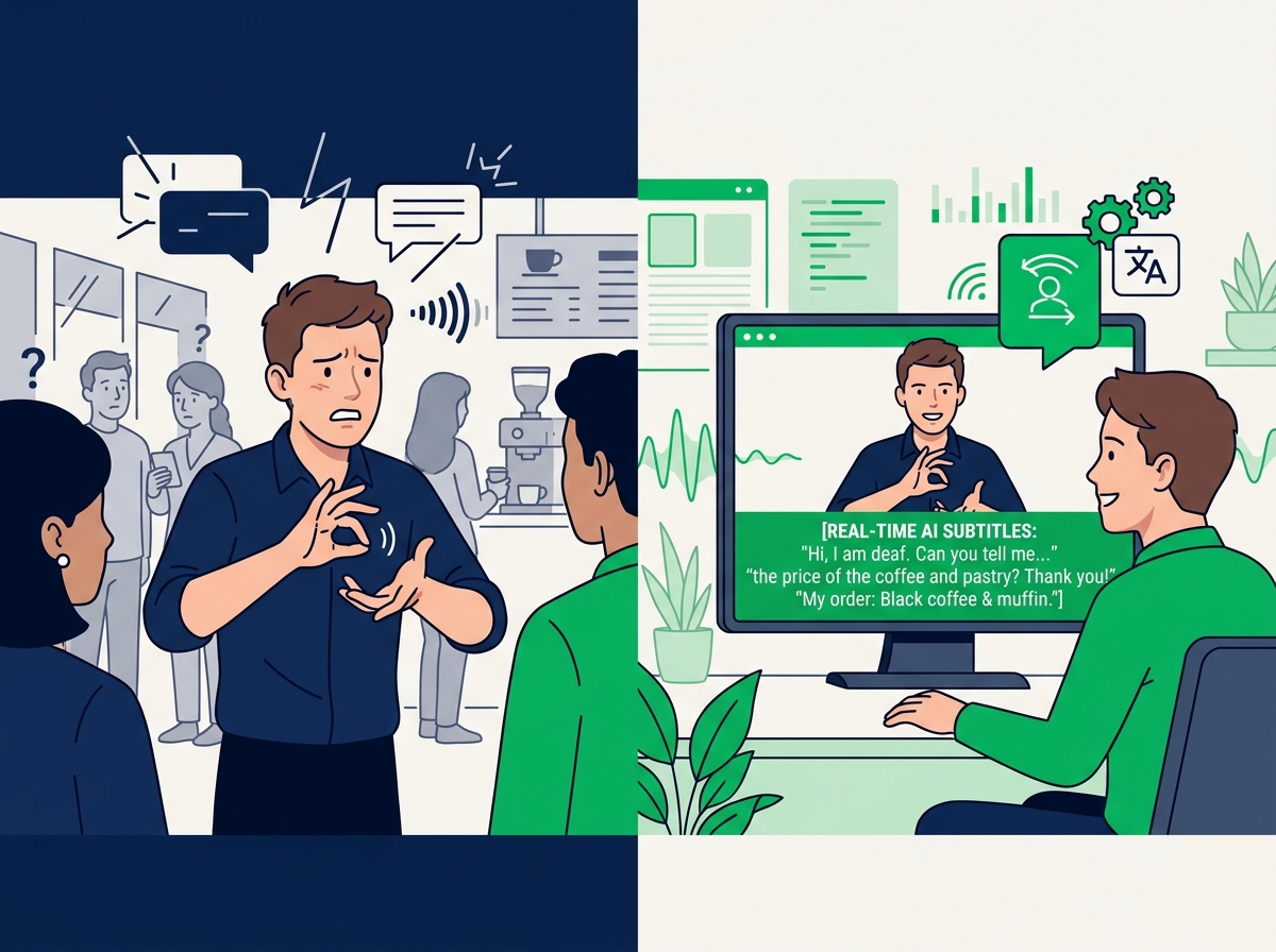 Communication barrier vs AI subtitle solution illustration